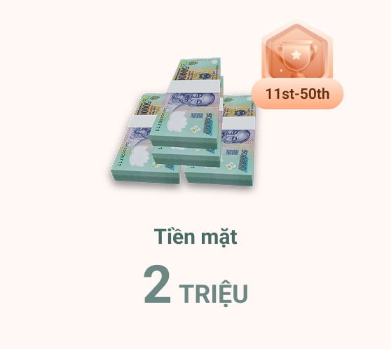 Tiền mặt trị giá 2 triệu là phần thưởng cho hạng 11 đến 50 trên bxh giải đấu PG Soft tại Vmax